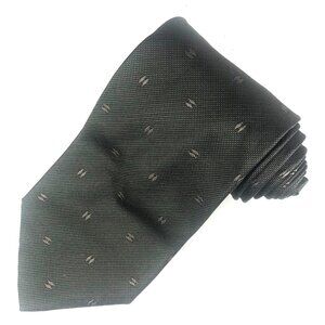 Hart Schaffner Marx Tie Silk Hand Made in Italy Olive Green Textured Geometric